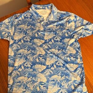 Dept. West Blue Tropical Leaf Print Polo